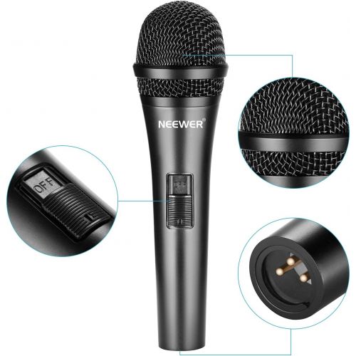 니워 Neewer Cardioid Dynamic Microphone with XLR Male to XLR Female Cable, Rigid Metal Construction for Professional Musical Instrument Pickup, Vocals, Broadcasting, Speech, Black (NW-0