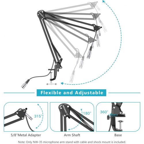 니워 Neewer NW-35 Metal Suspension Boom Scissor Arm Stand with Built-in XLR Male to Female Cable, Shock Mount and Table Mounting Clamp (Black)