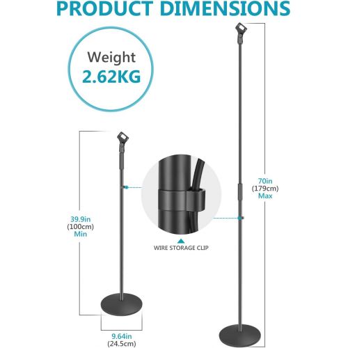 니워 Neewer Compact Base Microphone Floor Stand with Mic Holder Adjustable Height from 39.9 to 70 inches Durable Iron-Made Stand with Solid Round Base Detachable for Easy Transport(Blac