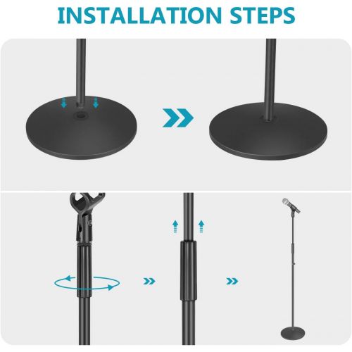 니워 Neewer Compact Base Microphone Floor Stand with Mic Holder Adjustable Height from 39.9 to 70 inches Durable Iron-Made Stand with Solid Round Base Detachable for Easy Transport(Blac