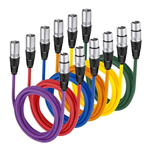 니워 Neewer 6-Pack 6.5ft/2M XLR Male To XLR Female Color Microphone Cables Rubber Shielded Patch Cable Cords Balanced Snake Cords (Green, Blue, Purple, Red, Yellow and Orange)