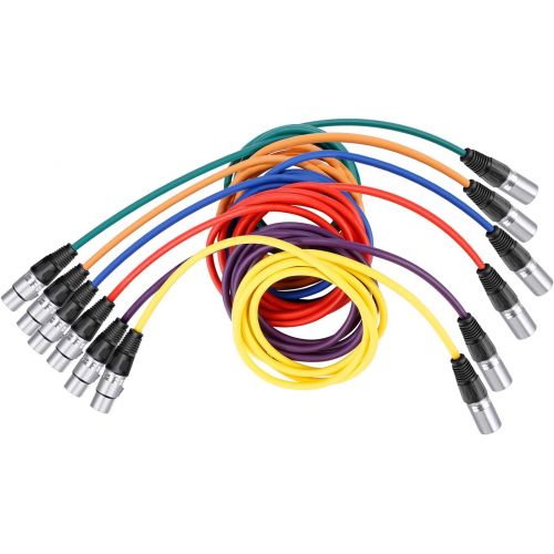 니워 Neewer 6-Pack 6.5ft/2M XLR Male To XLR Female Color Microphone Cables Rubber Shielded Patch Cable Cords Balanced Snake Cords (Green, Blue, Purple, Red, Yellow and Orange)