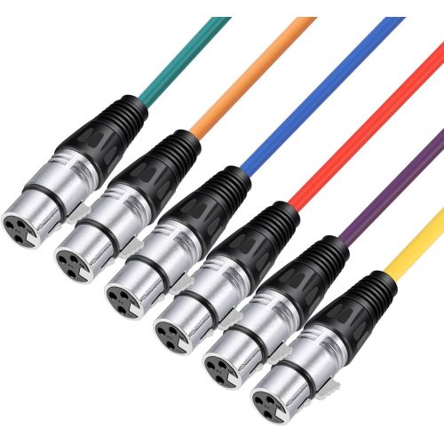 니워 Neewer 6-Pack 6.5ft/2M XLR Male To XLR Female Color Microphone Cables Rubber Shielded Patch Cable Cords Balanced Snake Cords (Green, Blue, Purple, Red, Yellow and Orange)