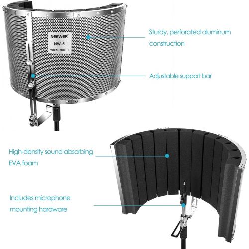 니워 Neewer Microphone Isolation Shield Absorber Filter Vocal Isolation Booth with Lightweight Aluminum Panel, Thick Soundproofing Foams, Mounting Brackets and Screws for Mic Stand with