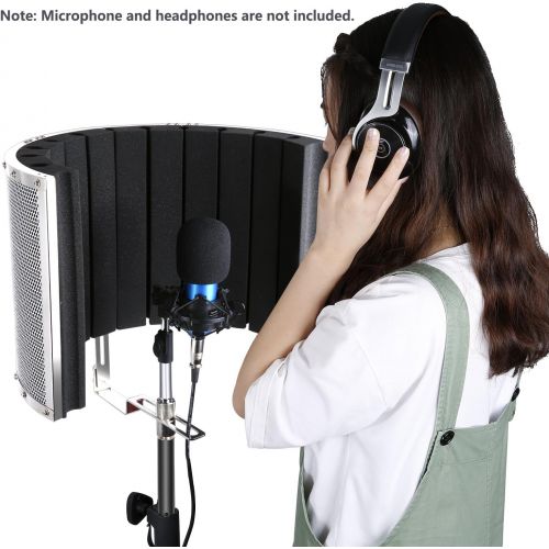 니워 Neewer Microphone Isolation Shield Absorber Filter Vocal Isolation Booth with Lightweight Aluminum Panel, Thick Soundproofing Foams, Mounting Brackets and Screws for Mic Stand with