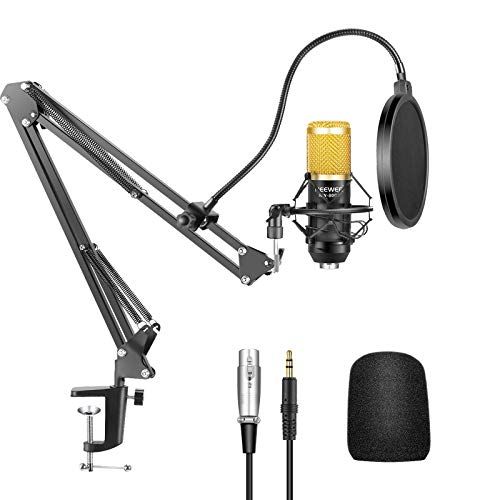 니워 Neewer Professional Studio Broadcasting Recording Condenser Microphone & NW- 35 Adjustable Recording Microphone Suspension Scissor Arm Stand with Shock Mount and Mounting Clamp Kit