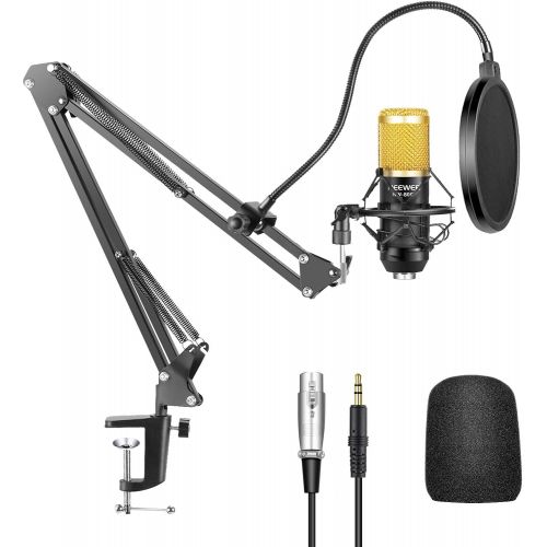 니워 Neewer Professional Studio Broadcasting Recording Condenser Microphone & NW- 35 Adjustable Recording Microphone Suspension Scissor Arm Stand with Shock Mount and Mounting Clamp Kit