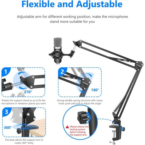 니워 Neewer Professional Studio Broadcasting Recording Condenser Microphone & NW- 35 Adjustable Recording Microphone Suspension Scissor Arm Stand with Shock Mount and Mounting Clamp Kit