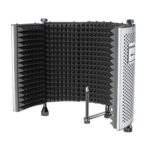 니워 Neewer NW-5 Foldable Adjustable Portable Sound Absorbing Vocal Recording Panel, Aluminum Acoustic Isolation Microphone Shield with High-Density Foam, Non-slip Feet for Stand Mount