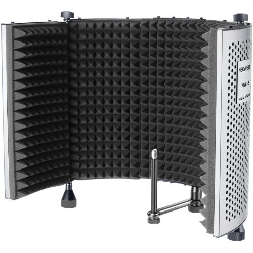 니워 Neewer NW-5 Foldable Adjustable Portable Sound Absorbing Vocal Recording Panel, Aluminum Acoustic Isolation Microphone Shield with High-Density Foam, Non-slip Feet for Stand Mount