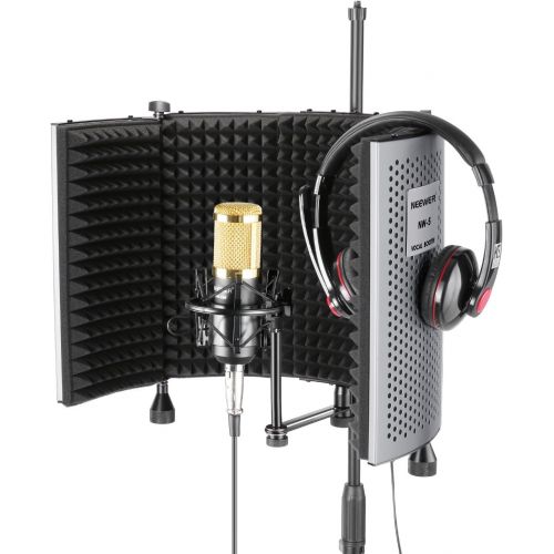 니워 Neewer NW-5 Foldable Adjustable Portable Sound Absorbing Vocal Recording Panel, Aluminum Acoustic Isolation Microphone Shield with High-Density Foam, Non-slip Feet for Stand Mount