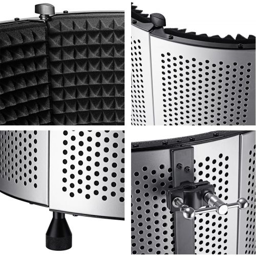 니워 Neewer NW-5 Foldable Adjustable Portable Sound Absorbing Vocal Recording Panel, Aluminum Acoustic Isolation Microphone Shield with High-Density Foam, Non-slip Feet for Stand Mount