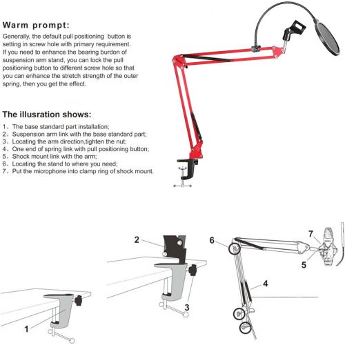 니워 Neewer Desktop Microphone Suspension Boom Scissor Arm Stand with Microphone Clip Holder, Table Mounting Clamp and Pop Filter Windscreen Mask Shield Kit for Studio Broadcasting, Sin