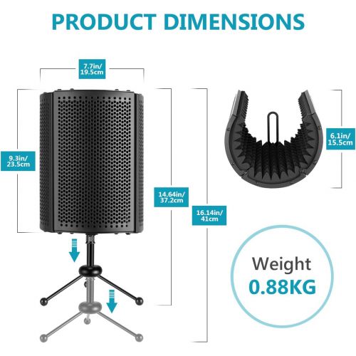 니워 Neewer NW-13 Foldable Compact Microphone Isolation Shield with Tripod Stand, Studio Mic Sound Absorbing Foam Reflector for Sound Recording, Podcasts, Broadcasting (Mic and Shock Mo