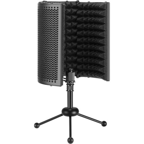 니워 Neewer NW-13 Foldable Compact Microphone Isolation Shield with Tripod Stand, Studio Mic Sound Absorbing Foam Reflector for Sound Recording, Podcasts, Broadcasting (Mic and Shock Mo