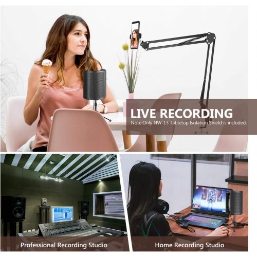 니워 Neewer NW-13 Foldable Compact Microphone Isolation Shield with Tripod Stand, Studio Mic Sound Absorbing Foam Reflector for Sound Recording, Podcasts, Broadcasting (Mic and Shock Mo