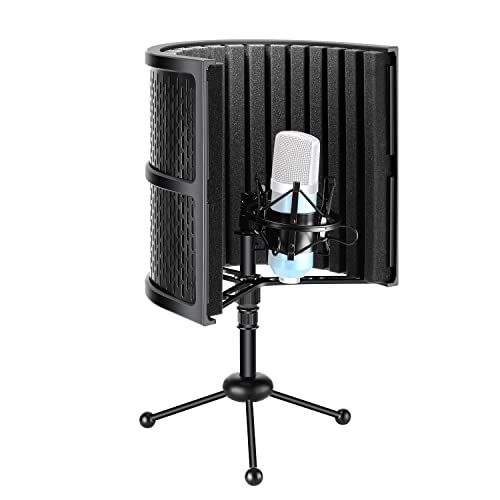 니워 Neewer Tabletop Compact Microphone Isolation Shield with Tripod Stand, Mic Sound Absorbing Foam for Studio Sound Recording, Podcasts, Vocals, Singing, Broadcasting (Mic and Shock M