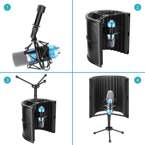 니워 Neewer Tabletop Compact Microphone Isolation Shield with Tripod Stand, Mic Sound Absorbing Foam for Studio Sound Recording, Podcasts, Vocals, Singing, Broadcasting (Mic and Shock M