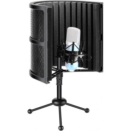 니워 Neewer Tabletop Compact Microphone Isolation Shield with Tripod Stand, Mic Sound Absorbing Foam for Studio Sound Recording, Podcasts, Vocals, Singing, Broadcasting (Mic and Shock M