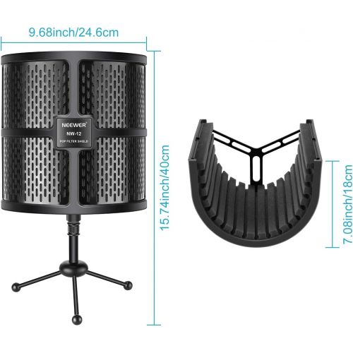니워 Neewer Tabletop Compact Microphone Isolation Shield with Tripod Stand, Mic Sound Absorbing Foam for Studio Sound Recording, Podcasts, Vocals, Singing, Broadcasting (Mic and Shock M