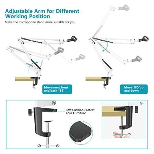 니워 NEEWER Adjustable Microphone Suspension Boom Scissor Arm Stand, Max Load 1 KG Compact Mic Stand Made of Durable Steel for Stages, TV Stations(White)