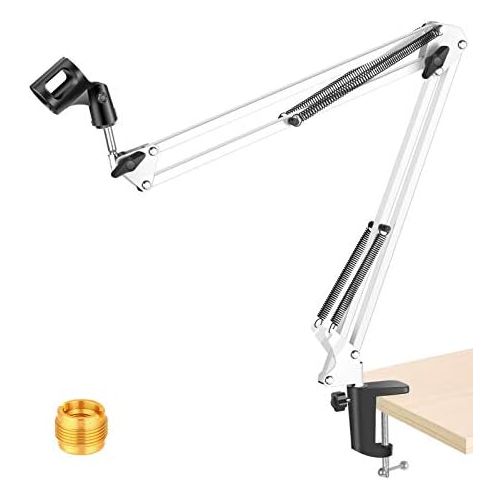 니워 NEEWER Adjustable Microphone Suspension Boom Scissor Arm Stand, Max Load 1 KG Compact Mic Stand Made of Durable Steel for Stages, TV Stations(White)