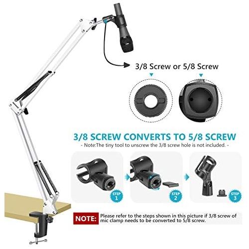 니워 NEEWER Adjustable Microphone Suspension Boom Scissor Arm Stand, Max Load 1 KG Compact Mic Stand Made of Durable Steel for Stages, TV Stations(White)