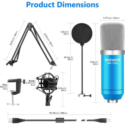 니워 Neewer USB Microphone for Windows and Mac with Suspension Scissor Arm Stand, Shock Mount, Pop Filter, USB Cable and Table Mounting Clamp Kit for Broadcasting and Sound Recording (B