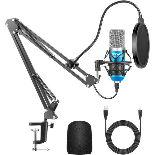 니워 Neewer USB Microphone for Windows and Mac with Suspension Scissor Arm Stand, Shock Mount, Pop Filter, USB Cable and Table Mounting Clamp Kit for Broadcasting and Sound Recording (B