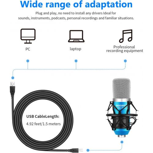 니워 Neewer USB Microphone for Windows and Mac with Suspension Scissor Arm Stand, Shock Mount, Pop Filter, USB Cable and Table Mounting Clamp Kit for Broadcasting and Sound Recording (B