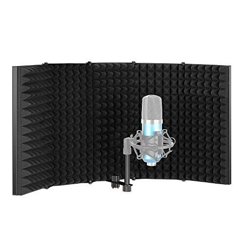 니워 Neewer Pro Microphone Isolation Shield, 5-Panel Pop Filter, High Density Absorbent Foam Front & Vented Metal Back Plate, Compatible with Blue Yeti and Any Condenser Microphone Reco