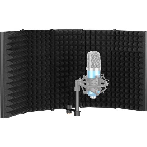 니워 Neewer Pro Microphone Isolation Shield, 5-Panel Pop Filter, High Density Absorbent Foam Front & Vented Metal Back Plate, Compatible with Blue Yeti and Any Condenser Microphone Reco