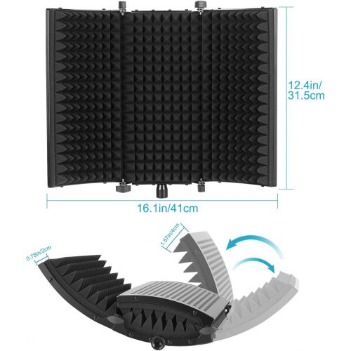 니워 Neewer Professional Studio Recording Microphone Isolation Shield. High Density Absorbent Foam is Used to Filter Vocal. Compatible with Blue Yeti and Any Condenser Microphone Record