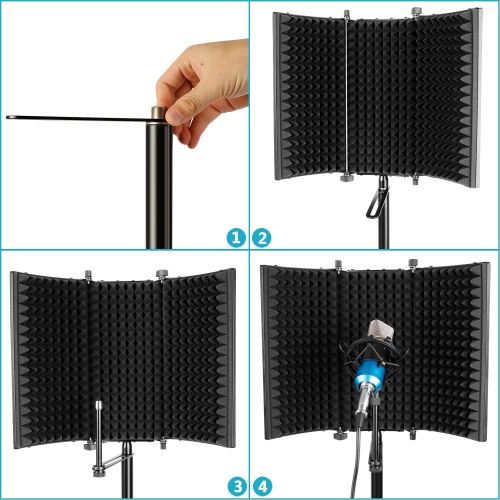 니워 Neewer Professional Studio Recording Microphone Isolation Shield. High Density Absorbent Foam is Used to Filter Vocal. Compatible with Blue Yeti and Any Condenser Microphone Record