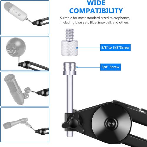 니워 Neewer Upgraded Large Sturdier Microphone Stand Compatible with Blue Yeti Snowball Blue Yeti Nano, Adjustable Suspension Boom Scissor Arm with Built-in Spring, Max. Load 1.8kg for