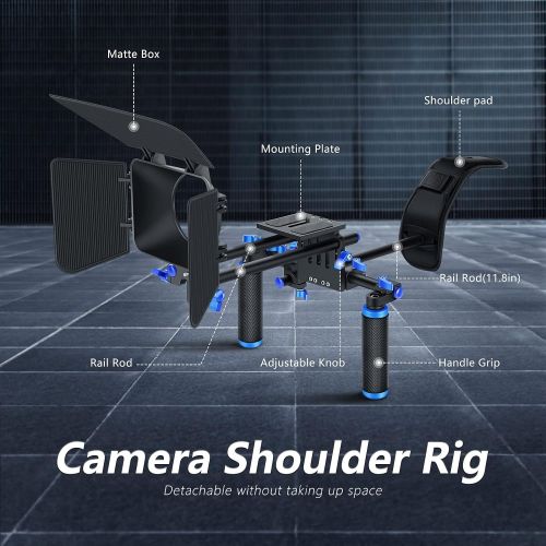 니워 Neewer Camera Shoulder Rig, Video Film Making System Kit for DSLR Camera and Camcorder with Shoulder Mount, 15mm Rod, Handgrip and Matte Box, Compatible with Canon/Nikon/Sony/Penta