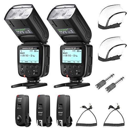 니워 Neewer 2 Packs NW625 GN54 Speedlite Flash Kit for Canon Nikon Panasonic Olympus Pentax Fujifilm DSLRs and Sony Mirrorless Cameras with Mi Hot Shoe, FC-16 2.4G Flash Trigger Set & D