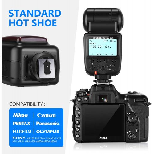 니워 Neewer 2 Packs NW625 GN54 Speedlite Flash Kit for Canon Nikon Panasonic Olympus Pentax Fujifilm DSLRs and Sony Mirrorless Cameras with Mi Hot Shoe, FC-16 2.4G Flash Trigger Set & D