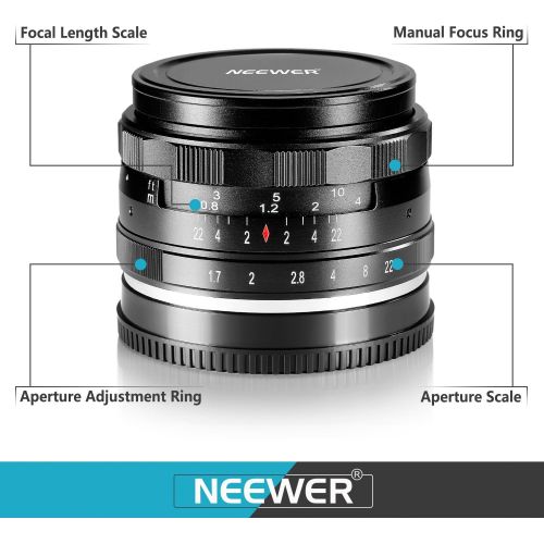 니워 Neewer 35mm F1.7 Large Aperture APS-C Manual Focus Prime Fixed Lens, Compatible with Fujifilm X-Mount Mirrorless Cameras, Including Fujifilm X-T3 X-Pro2 X-E3 X-T10 X-T20 X-A2 X-E1