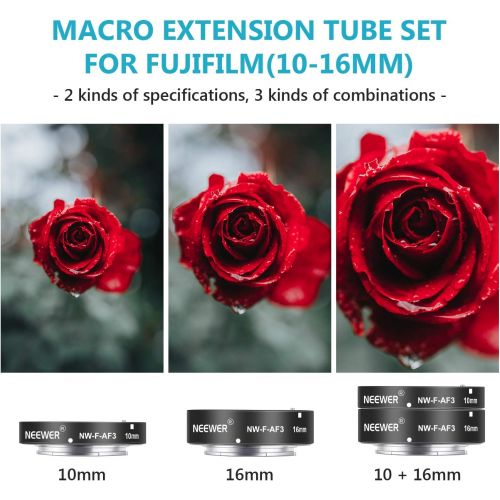 니워 Neewer AF Auto Focus Macro Extension Tube 10mm&16mm Compatible with Fujifilm X-Mount Mirrorless Camera X-T4 X-T3 X-T2 X-T1 X-T30 X-T20 X-T10 X-PRO3 X-PRO2 X-T200 X-T100 X-A10 X-A7