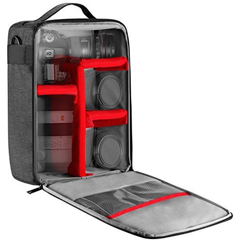 니워 Neewer NW140S Waterproof Camera and Lens Storage Carrying Case 8.7x5.9x12.6 inches Soft Padded Bag for Canon Nikon Sony DSLR, 4 Lens or Flash, Trigger, Battery Accessories(Grey)