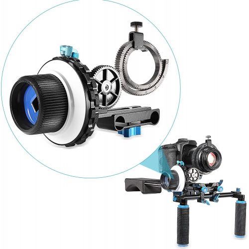 니워 Neewer A-B Stop Follow Focus C2 with Gear Ring Belt for DSLR Cameras Such as Nikon,Canon,Sony DV/Camcorder/Film/Video Cameras,Fits 15mm Rod Mounts,Shoulder Supports
