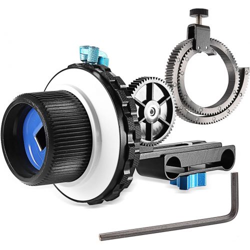 니워 Neewer A-B Stop Follow Focus C2 with Gear Ring Belt for DSLR Cameras Such as Nikon,Canon,Sony DV/Camcorder/Film/Video Cameras,Fits 15mm Rod Mounts,Shoulder Supports