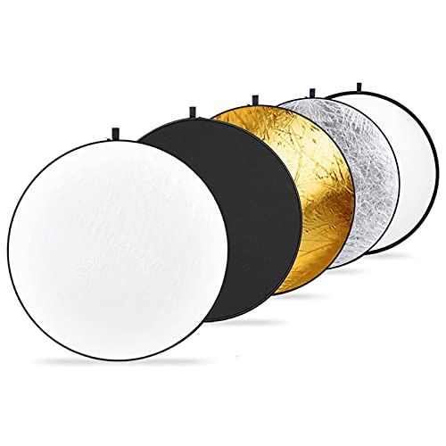니워 Neewer 43 Inch/110 Centimeter Light Reflector 5-in-1 Collapsible Multi-Disc with Bag - Translucent, Silver, Gold, White and Black for Studio Photography Lighting and Outdoor Lighti
