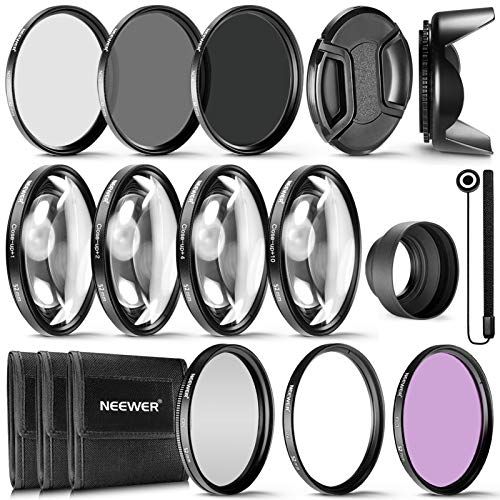 니워 Neewer 52MM Complete Lens Filter Accessory Kit for Lenses with 52MM Filter Size: UV CPL FLD Filter Set + Macro Close Up Set (+1 +2 +4 +10) + ND Filter Set (ND2 ND4 ND8) + Other Acc