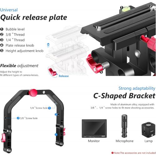 니워 Neewer Shoulder Rig Kit for DSLR Cameras and Camcorders, Movie Video Film Making System with Matte Box, Follow Focus, C-Shaped Bracket, 15mm Rods, Handgrip, 1/4” & 3/8” Threads (Re