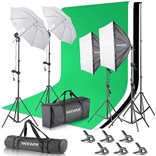 니워 Neewer 2.6M x 3M/8.5ft x 10ft Background Support System and 800W 5500K Umbrellas Softbox Continuous Lighting Kit for Photo Studio Product,Portrait and Video Shoot Photography