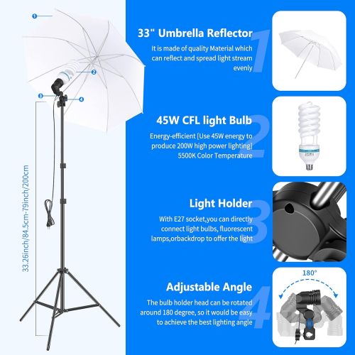 니워 Neewer 2.6M x 3M/8.5ft x 10ft Background Support System and 800W 5500K Umbrellas Softbox Continuous Lighting Kit for Photo Studio Product,Portrait and Video Shoot Photography