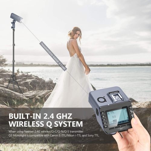 니워 Neewer 200Ws 2.4G TTL Flash Strobe Compatible with Nikon DSLR Cameras, 1/8000 HSS Cordless Monolight with Q-N Wireless Trigger, 3200mAh Battery to Cover 500 Full Power Flashes Recy