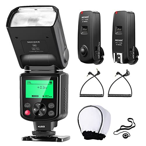 니워 Neewer NW-670 TTL Flash Speedlite with LCD Display Kit for Canon DSLR Cameras,Includes:(1)NW-670 Flash,(1)2.4 GHz Wireless Trigger with C1/C3 Cable,(1)Soft/Hard Diffuser+(1)Lens Ca